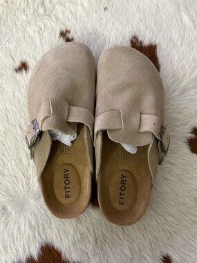 NWT Fitory Suede Slip-On Clogs in Taupe